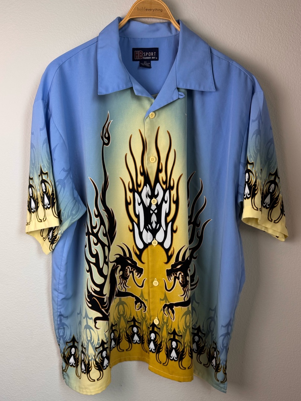 Y2K Men's Blue & Yellow retro Graphic Button-Up Shirt